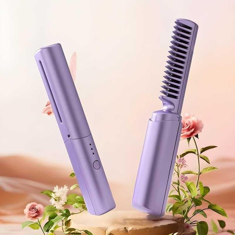 Portable USB-Rechargeable Heated Hair Straightening Comb – Compact & Foldable Styling Tool